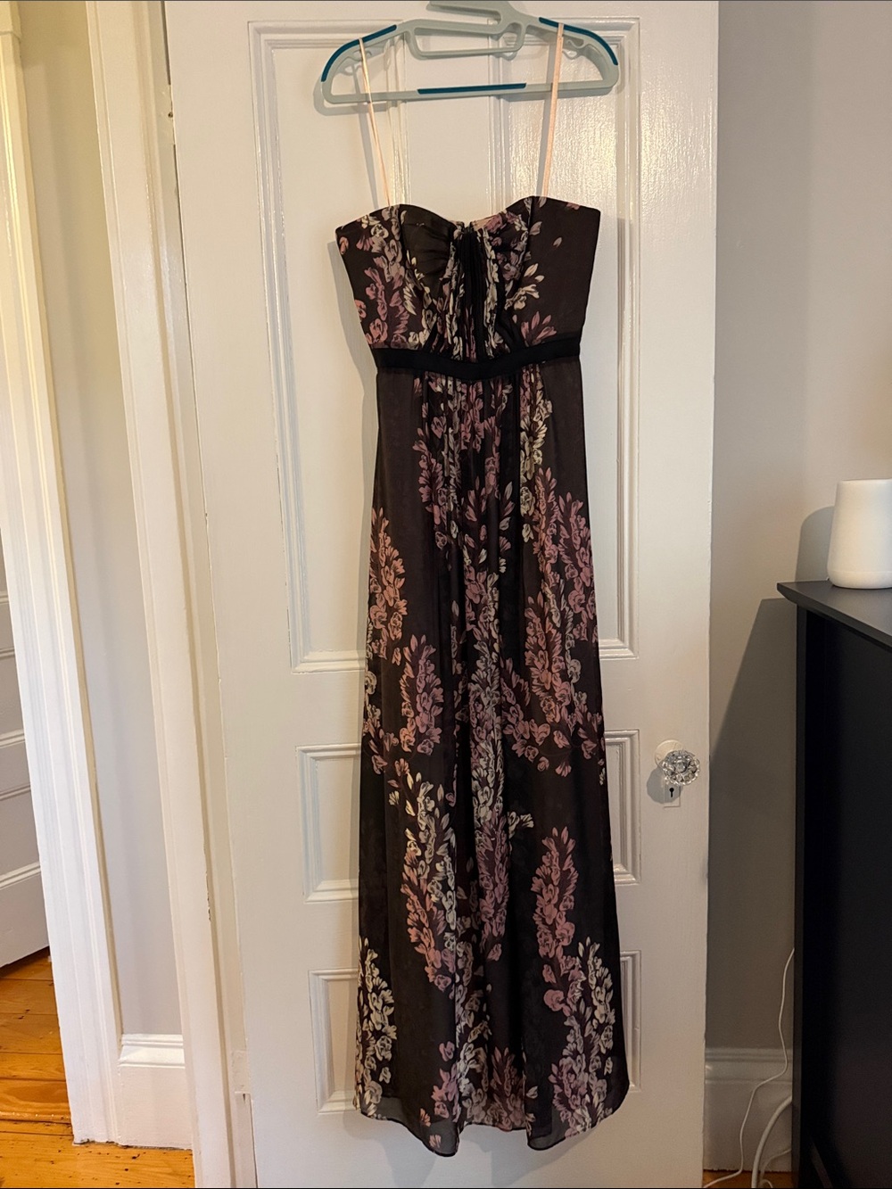 BCBGMaxAzria Black Maxi Dress with Pink and Cream Floral Print size 6